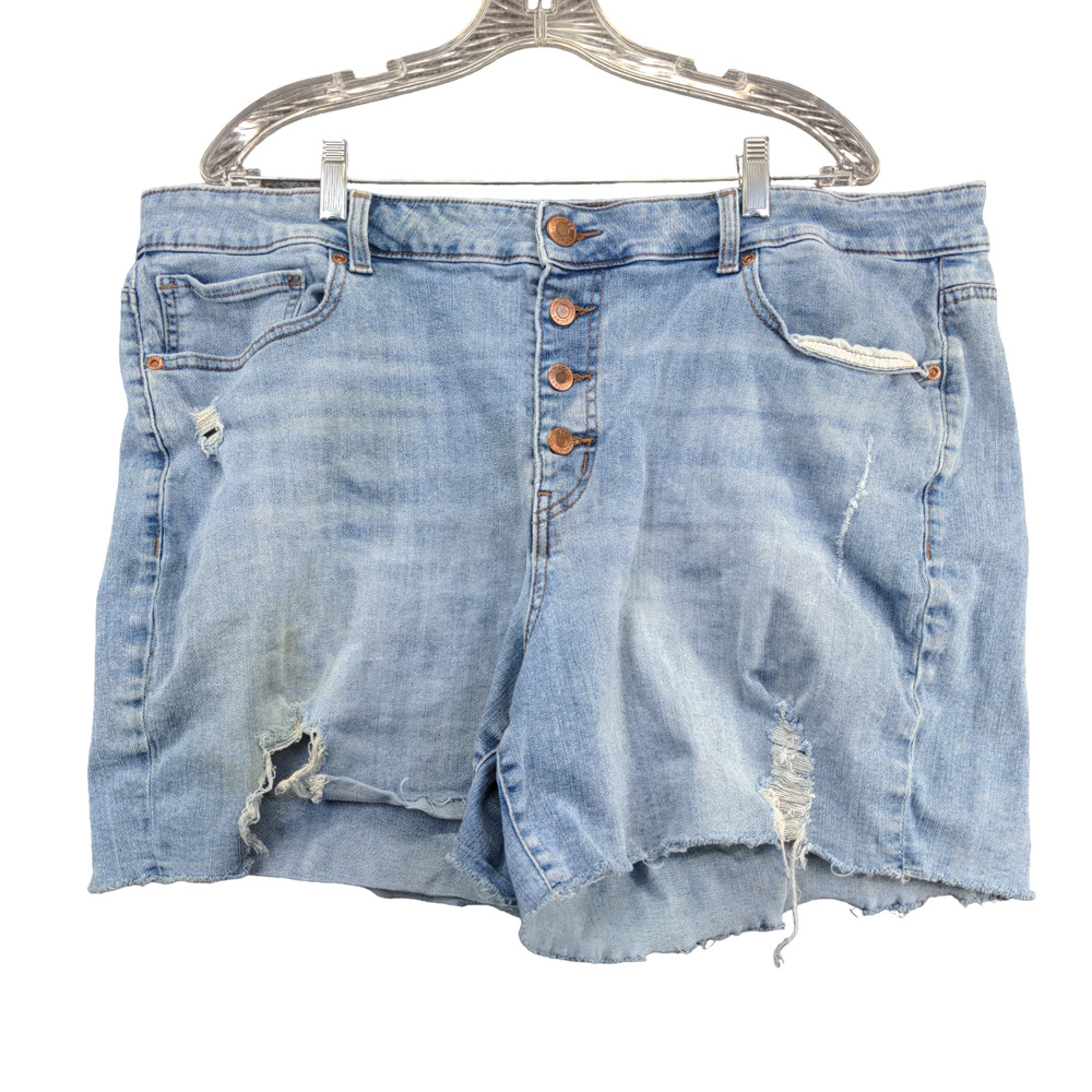 Maurices Womens Cut Off High Rise Jean Shorts Blue Size 22W Denim Button Fly